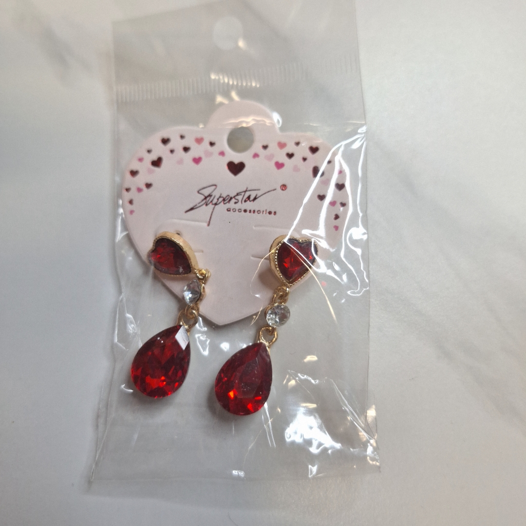 Superstar Accessories Lightweight Gold & Red Heart Teardrop Earrings Boutique